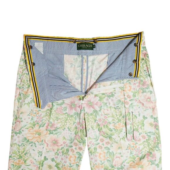 Mens Gurkha Pants 38 Green Pink Orange Floral Trousers Straight Fit Flat Front - Picture 4 of 8